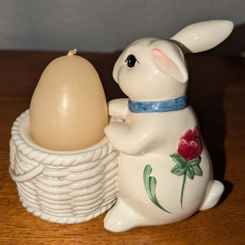 Lenox Poppies on Blue Bunny Rabbit Votive Candle Holder Figurines